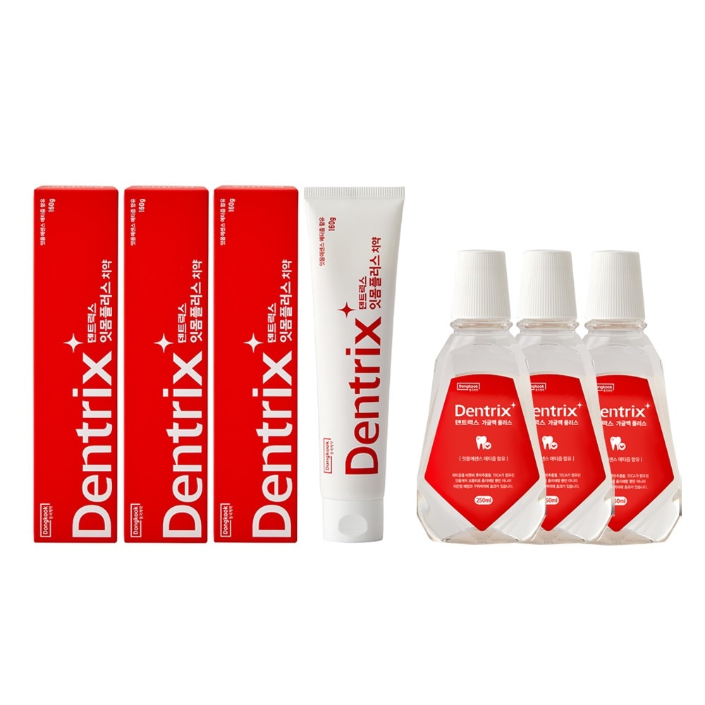 Dentrix 歯ぐきプラス歯磨き160g3個+マウスウォッシュプラス250ml3個歯ぐきケア口臭除去