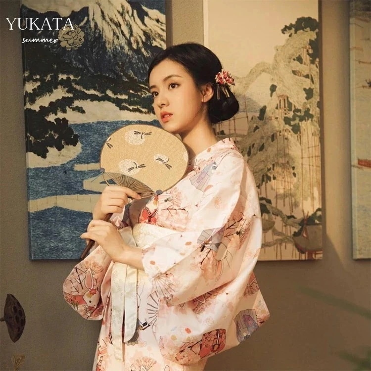 花見 花柄 夏 花火 きれい お出かけ 洗える おしゃれ ホワイト 花火大会 文化祭 ゆかた 上品 女性 yukata レディース ウサギ柄 ウサギ ピンク ショッピング 街着 可愛い 浴衣 お稽古