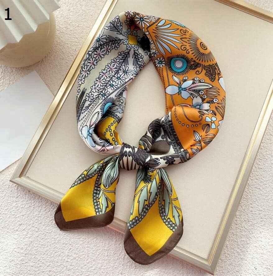 【20%OFFクーポン～】多機能スクエアスカーフ女性の夏春スカーフ花柄ネッカチーフヘアバンド スカーフ (Color : Yellow Size : 70x70cm)