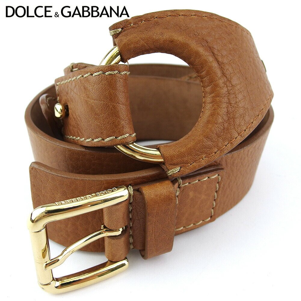 ベルト 80CM 32INCH ピン式バックル レディース メンズ ドルガバ ライトブラウン ゴールド 中古