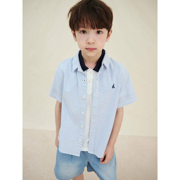 [BEANPOLE KIDS] [エッセンシャル] シアサッカー ストライプ 半袖シャツ スカイブルー (BI5365UE3Q)