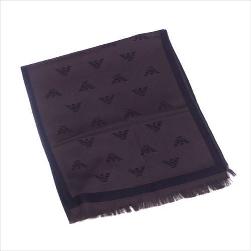 マフラー フリンジ付き イーグル柄 ストール ブラック ブラウン 中古