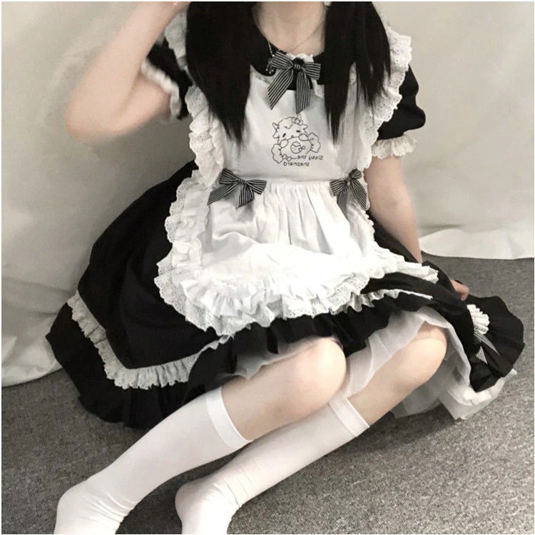 ハロウィン コスプレリトルシェフオリジナルメイド風白黒ロリータopレディース 衣装