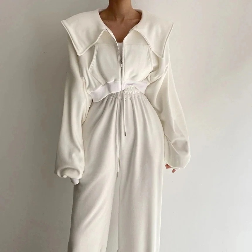 春作セットアップ上下セットアウター運動ジャケットワイドパンツ開襟ショートゆったりカジュアルおしゃれパンツカーディガンカジュアルゆったり百掛け