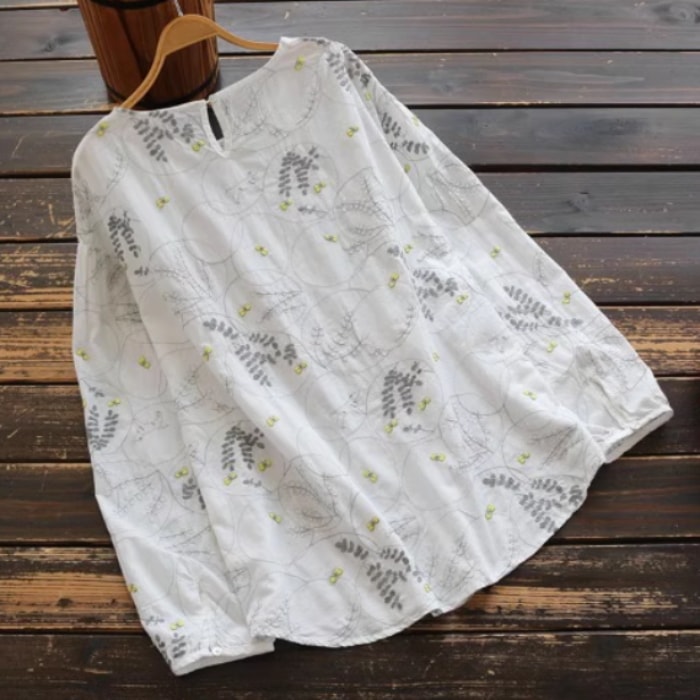 レディース トップス シャツ ブラウス プルオーバー 長袖 クルーネック フェミニン 薄手 リネン かわいい 大人可愛い きれいめ シンプル カジュアル 上品 おしゃれ こなれ感 ラフ ガーリー