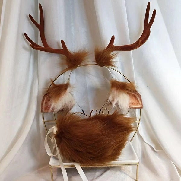 コスプレ道具 鹿 尻尾 耳 手作り もこもこ 文化祭 学園祭 パーティー コスプレ コスチューム アクセサリー コスプレ用 追加可 ブラウン dd104zoz0t2