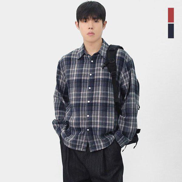 メンズデイリーソフトタッチカラーコットンチェックシャツレイヤードSRAT129