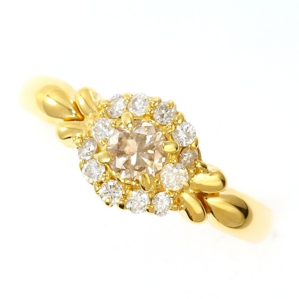 K18 18金 YG リング 12号 ブラウンダイヤ 0.20 ダイヤ 鑑定書 ジュエリー 中古 38,565円