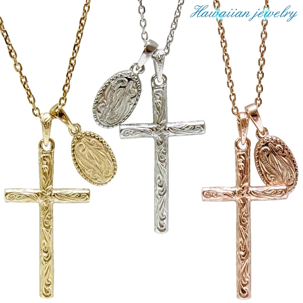 ハワイアンジュエリー 2連 ネックレス レディース メンズ ゴールド シルバー クロス プレート お