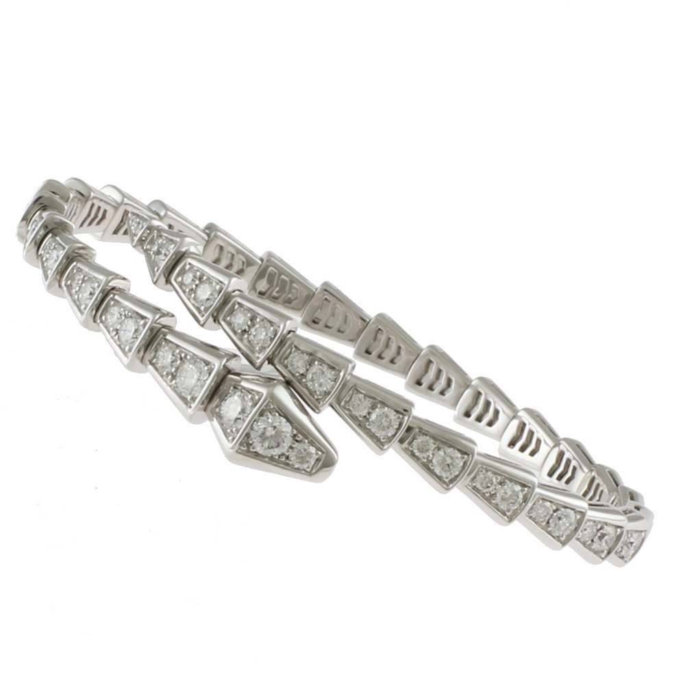 ブルガリ セルペンティ ヴァイパー シングルコイルスリム バングル 18金 K18ホワイトゴールド ダイヤモンド BVLGARI 中古 美品
