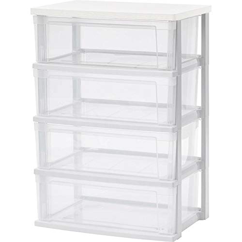 アイリスオーヤマ チェスト 4段 日本製 ウッドトップチェスト クローゼット収納 ホワイト/クリア NSW-544WT 幅54.5×奥行39.1×高さ78cm