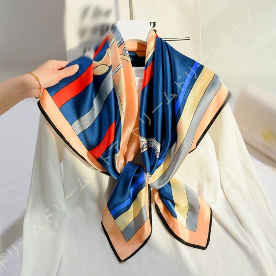 高品質大割引シルク タッチ 大判 スカーフ レディース 春 夏 秋 冬 用 シルク 生地 馬 馬車 柄 正方形 90×90cm 巻き方 バッグ飾り プレゼント ギフト 敬老の日 母の日