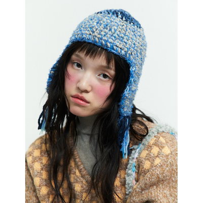 ★韓国人気★MISU A BARBE★TWINS EAR BENNIE MISU A BARBE [Exclusive] TWINS EAR BEANIE 週末旅行に最適 BLUE