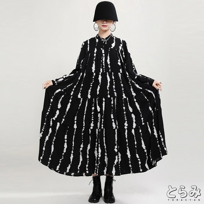 【短納期】シンプルロングシャツワンピ シャツワンピース レディース ロングワンピース 春 長袖 シャツワンピ Ａライン 羽織る メンズ ロング丈 モード 韓国 フリーサイズ グラフィック柄 フレア 黒