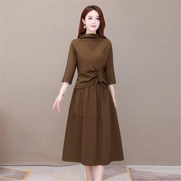 ワンピース レディース 春秋 40代 50代 きれいめ 長袖 無地 膝下丈 上品 パーティードレス おしゃれ 韓国風 着痩せ