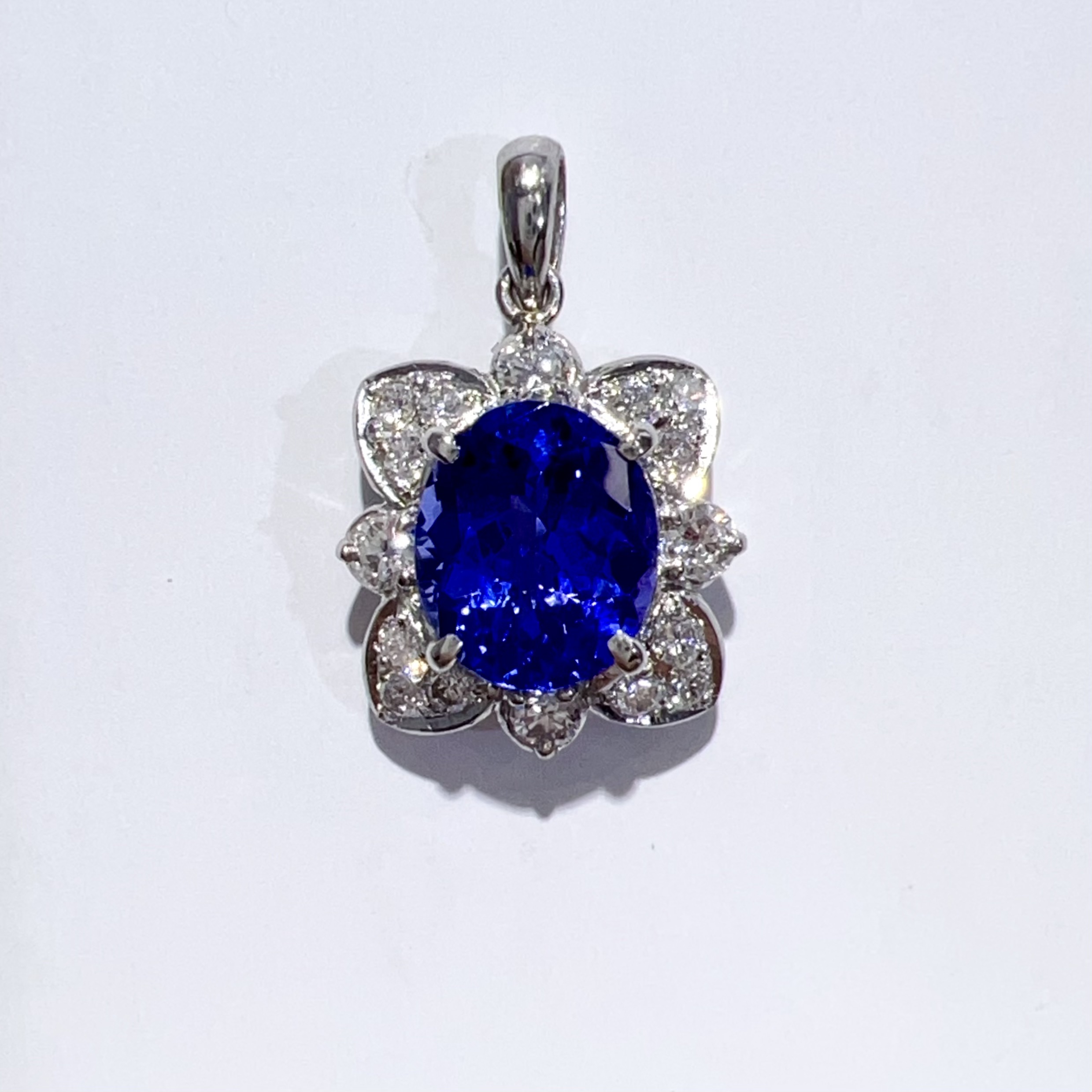 Pt900 天然 タンザナイト ダイヤ ネックレス ペンダント トップ T2.41ct D0.45ct 3.6g レディース アクセサリー ジュエリー 美品 aua146533080407
