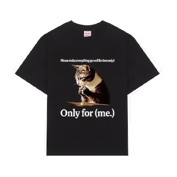 SKZリノPRAYING CAT プリント 半袖 ドロップショルダー Tシャツカットソー [ブラック]