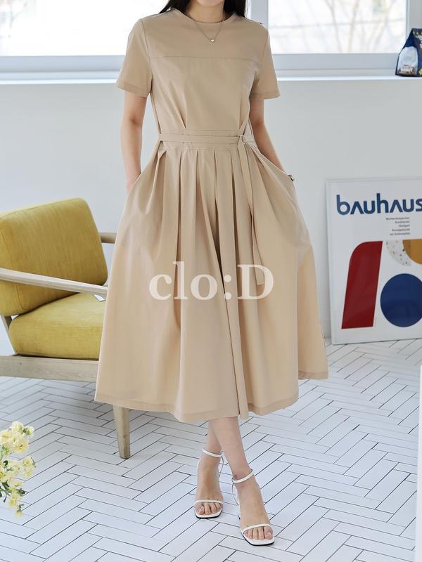 ウエストピンタックプリーツベルトポケットワンピース