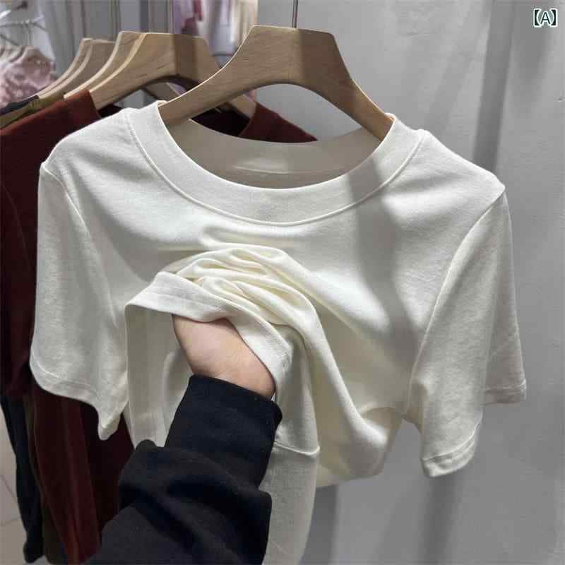 レディース トップス おしゃれ エレガント 通勤 オフィス カジュアル レディース トップス 夏 ラウンド ネッ リッド カラー 半袖 Tシャツ シック スリムフィット シンプル 優しい ソフト ワッ