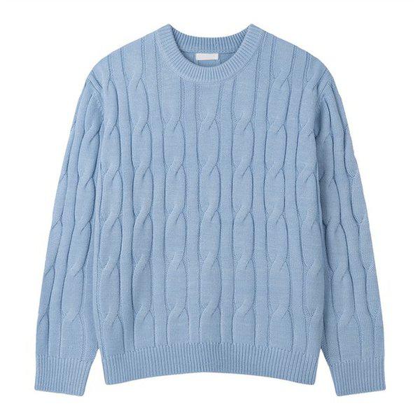メンズプレミアムケーブルラウンド長袖ニット GN-KN-Q002-ソラ