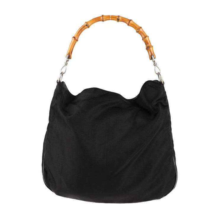 GUCCI グッチ ハンドバッグ 001 1705 1577 バンブー キャンバス ブラック シルバー金具 トートバッグ ショルダーバッグ 本物保証 中古