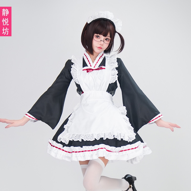 日本の白黒メイド服コスプレ衣装ロリータハウスダンスと衣装アニメパフォーマンスロリータ