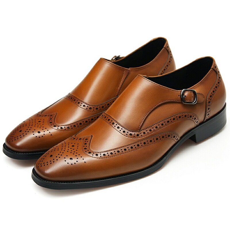 メンズ ビジネスシューズ モンクストラップ ウイングチップ カジュアル 天然牛革 男性