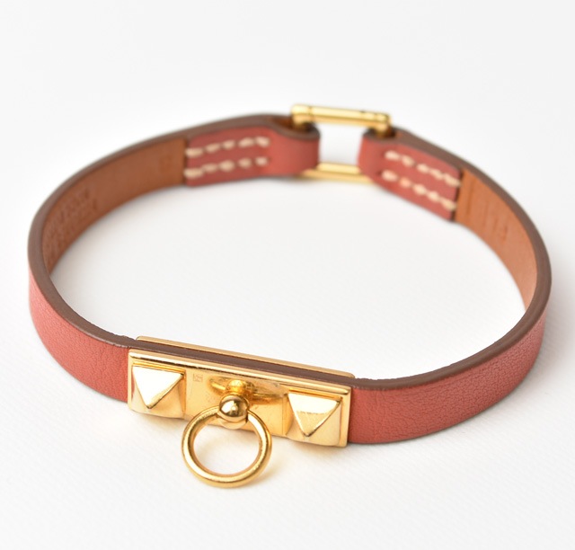 エルメス バングル/ブレスレット HERMES マイクロ リヴァル ブレスレット ピンクブラウン系/ゴールド Sサイズ