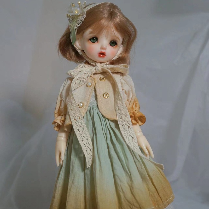 BJDドール用衣装セット 4点ドール服 染めキャミワンピース パニエ 髪飾り コート 幼SD/MSD/SDサイズ球体関節人形用 doll