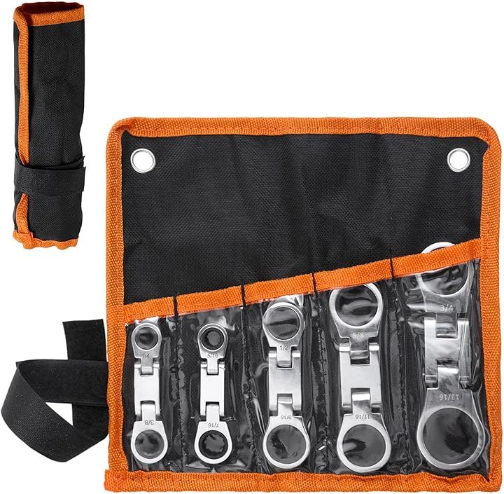 5ピース 両首振ラチェット めがねレンチセット ショートレンチセット 1/4インチ～13/16インチ フレックスヘッドラチェット式ダブルボックスエンドレンチ 72歯 (シルバー)