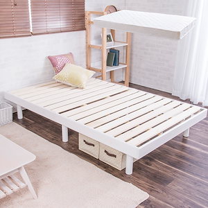 すのこベッド + 高反発ボンネルコイルマットレスセット シングルベッド 天然木フレーム 高さ3段階すのこベッド