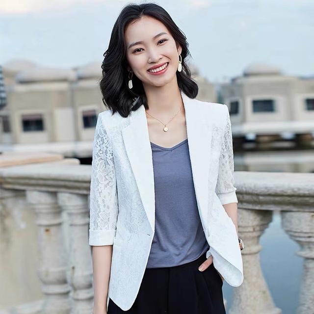 新入荷！3色 アウター レディース ジャケット ブレザー おしゃれ ショート 七分袖 レース 春 夏 秋 大人 きれいめ ジャケット コーデ こなれ感 大きいサイズ xl 2xl 3xl 通勤 OL