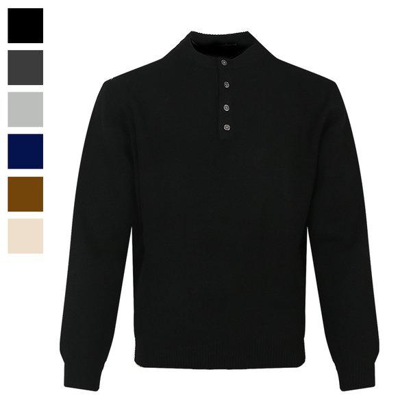 男性ポネヘンリーネックウール長袖ニットTシャツ AT-KN-Q040-ブラック