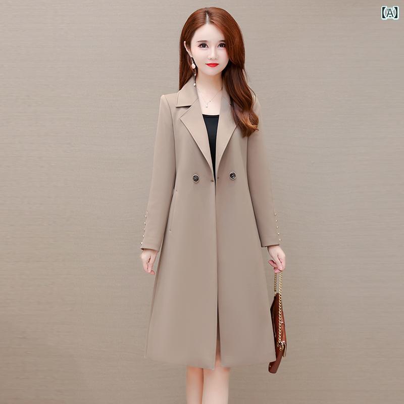 レディース コート ジャケット おしゃれ トレンチコート 春 韓国 ダブルブレスト レースアップ スリム スーツ 襟 ロング