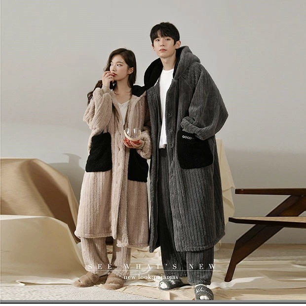 バスローブ メンズ レディース ガウン ナイトガウン ローブ ロング丈 冬 ルームウェア 長袖 うさ耳付き ペアパジャマ 着る毛布 ナイトウェア 寝巻き カップル 裏起毛 可愛い 部屋着 お風呂上り