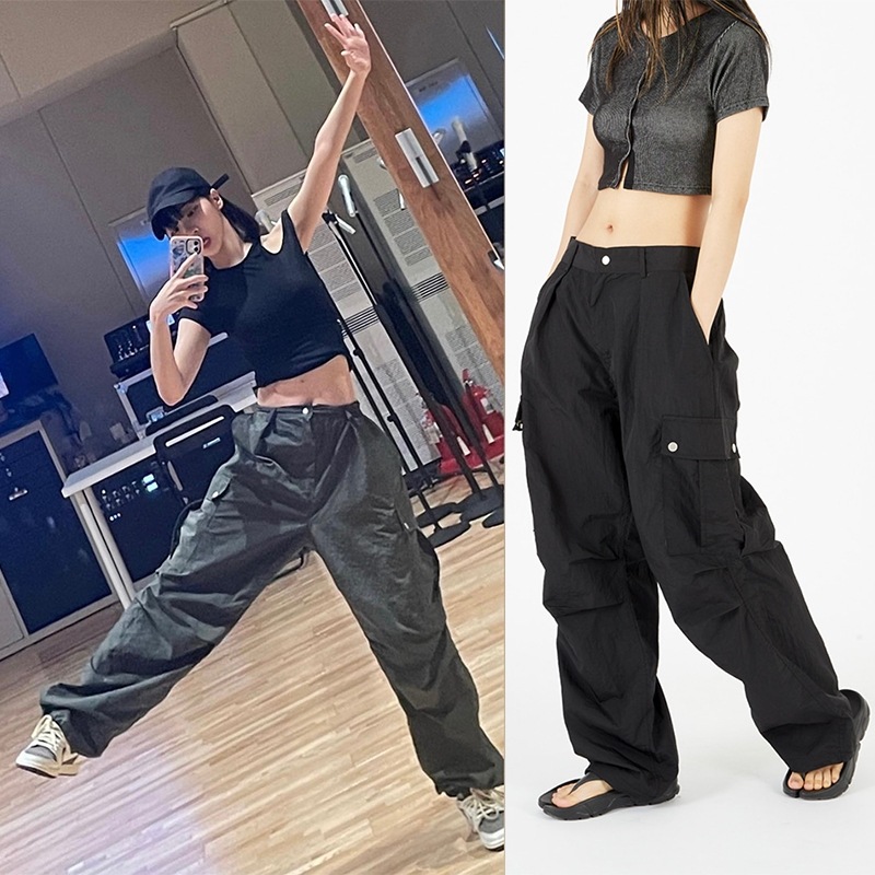 【LE SSERAFIM 着用】 スナップ カーゴ パンツ/夏 カーゴパンツ/カーゴパンツ/レディース カーゴパンツ/ポケット ワイド/ルーズ カーゴパンツ/ウエストゴム ワイド/ルーズ カーゴパンツ 5,504円