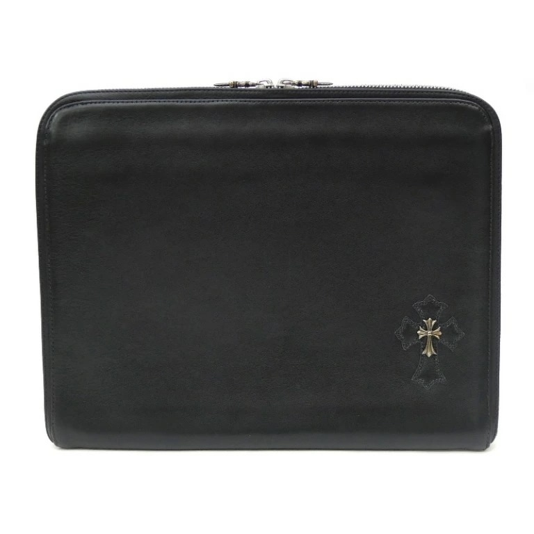 クロムハーツ CHROME HEARTS クラッチバッグ クロスパッチ 黒 レザー 【中古】(68720)