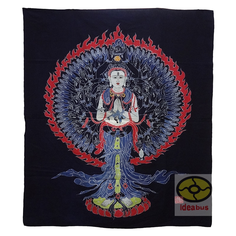 Chinese Folk Art Wall Decor Hanging Batik Tapestry 1000 Hands Guanyin Buddha Thousand-handed Goddess