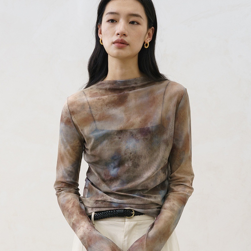 トップス カットソー 長袖 ラウンドネック ミディアム丈 プルオーバー 透け感 シースルー かわいい 大人可愛い きれいめ シンプル 上品 おしゃれ かっこいい カジュアル レトロ ルーズ こなれ感