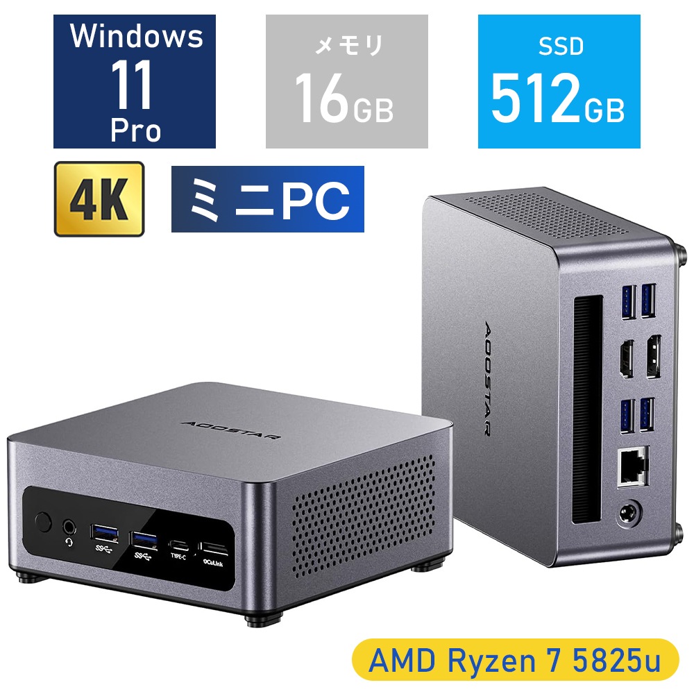 【サマービッグセール12％OFF！】ミニPC 小型pc AMD Ryzen 7 5825u搭載 16g 512g 4K映像 3画面出力 8C/16T 最大4.5GHz SSD 2.5GLAN高速 2x