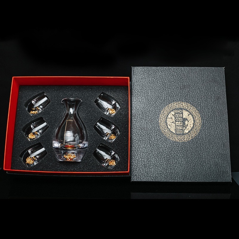 金箔クリスタルグラスグラスホワイトワイングラス家庭用ワインワインガラスワインカップホワイトワインポット1ポット6カップギフトボックス卸売