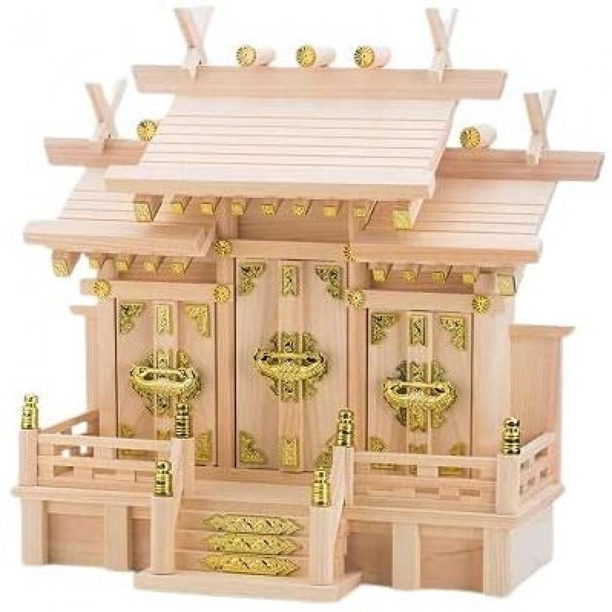 【お取り寄せ～2週間】神棚の里(静岡木工) 屋根違い神棚三社明津(特小)