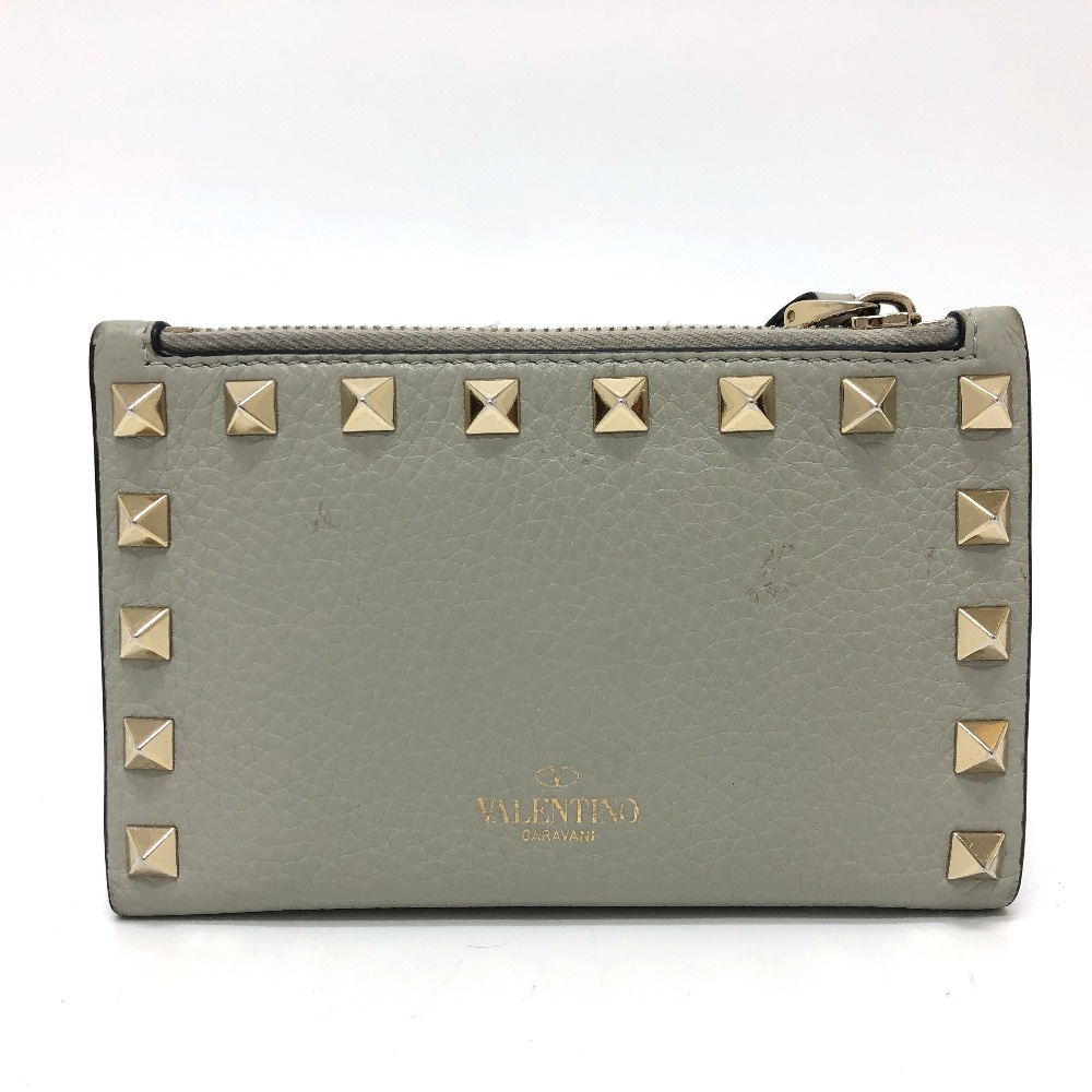 VALENTINO ヴァレンチノ 2つ折り財布 ロックスタッズ コンパクトウォレット 財布 ウォレット レザー グレー