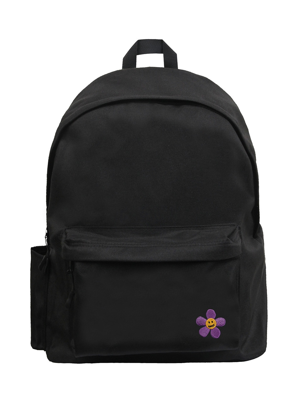 グラバーパープルフラワースマイルエンブロイダリーワンポケットバックパックブラック
