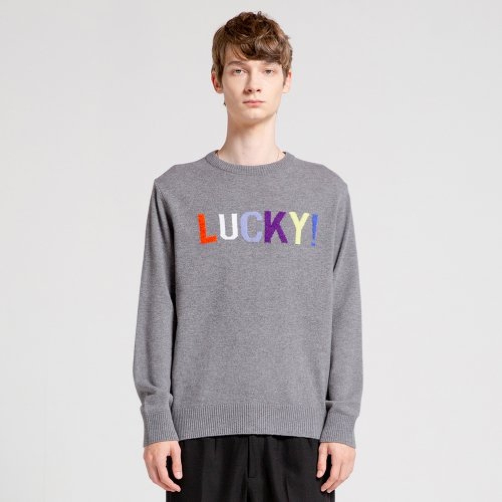 VIABON DE VIA ユニセックス_ 100% ウールラッキーラウンドネック（グレー）