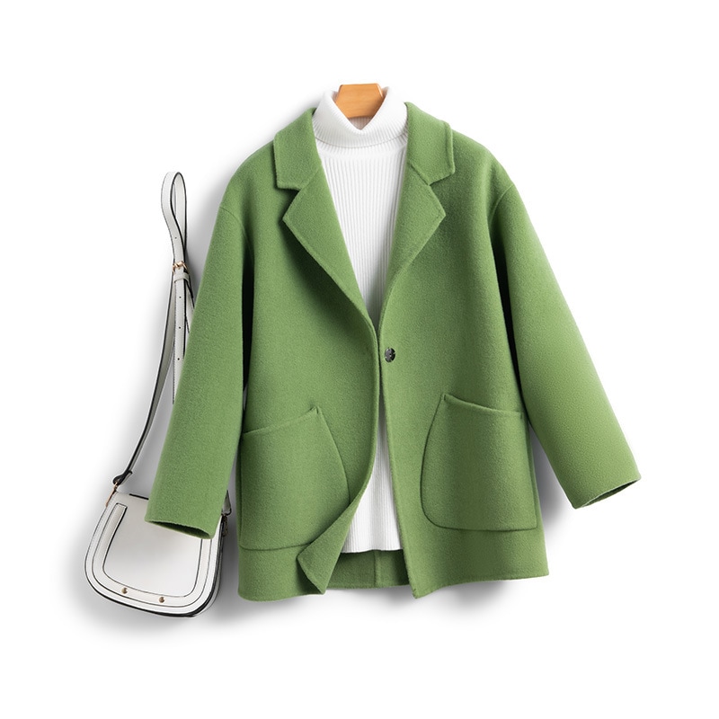 スーツ秋冬新作ダブルフェイス100%ウールコートレディースミドル丈韓国風小ぶりウールコートファッション