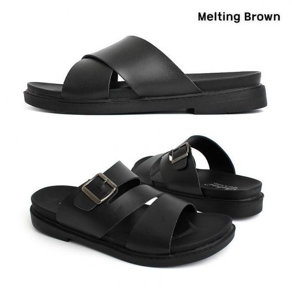 男性用デイリー牛革ストラップスリッパ 2TYPE