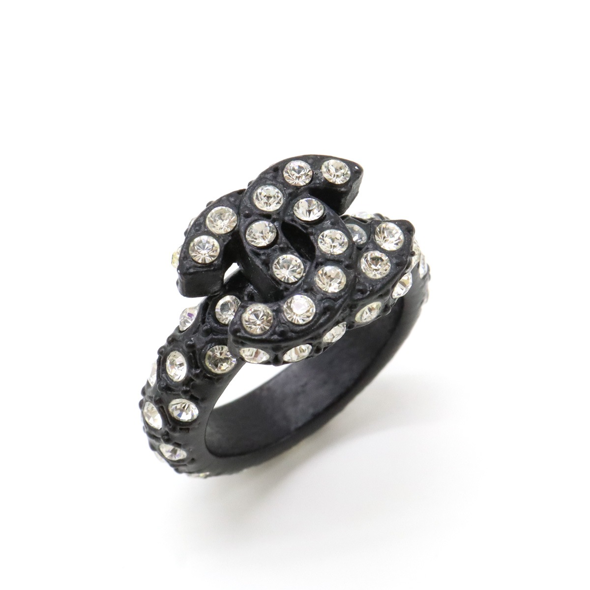 ココマーク ラインストーン リング 指輪 ブラック 黒 日本サイズ約13号 02