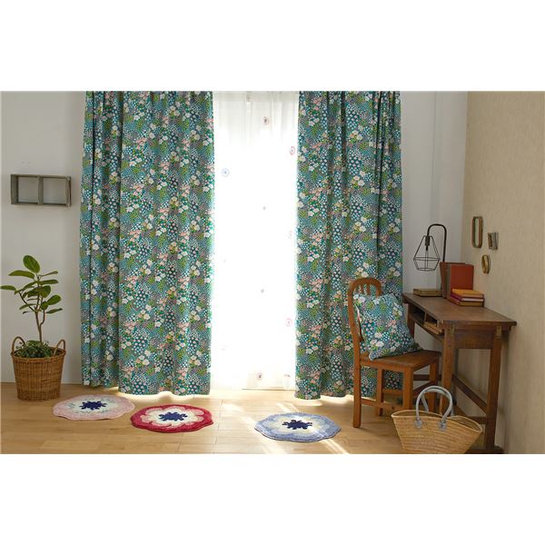 遮光 カーテン 約幅100×丈200cm オハナバタケ ミックス 1枚入 2級遮光 タッセル付 形状記憶加工 日本製 デザインライフ