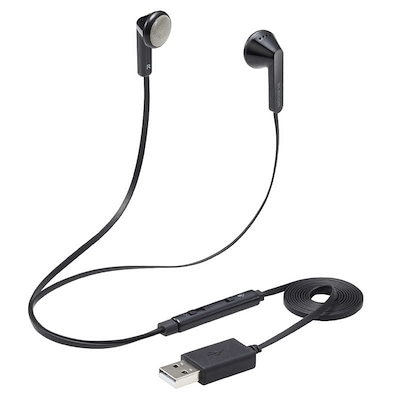 他サイト： エレコム HS-EP19UBK インナーイヤー型ヘッドセット セミオープン ミュートスイッチ付 両耳 USB ブラックの商品画像